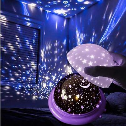 1个彩色星空投影灯，UFO造型LED夜灯，可投影月亮和星系，适用于家居、卧室、立体派对照明、圣诞礼物、节日礼物、氛围灯、浪漫LED星空投影仪