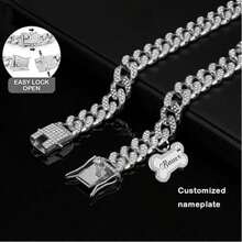 Collier de chien personnalisé de style hip-hop, collier de luxe pour animaux de compagnie, chaîne cubaine classique incrusté de strass, pendentif en forme d'os, taille réglable, convient aux chats et aux chiens - Multicolore - Voir 3