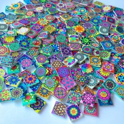 每包150克/5.29盎司，什锦曼陀罗图案玻璃马赛克瓷砖，适用于DIY项目、客厅、厨房、浴室、家居装饰、花园装饰、艺术和工艺墙/地装饰、DIY用品