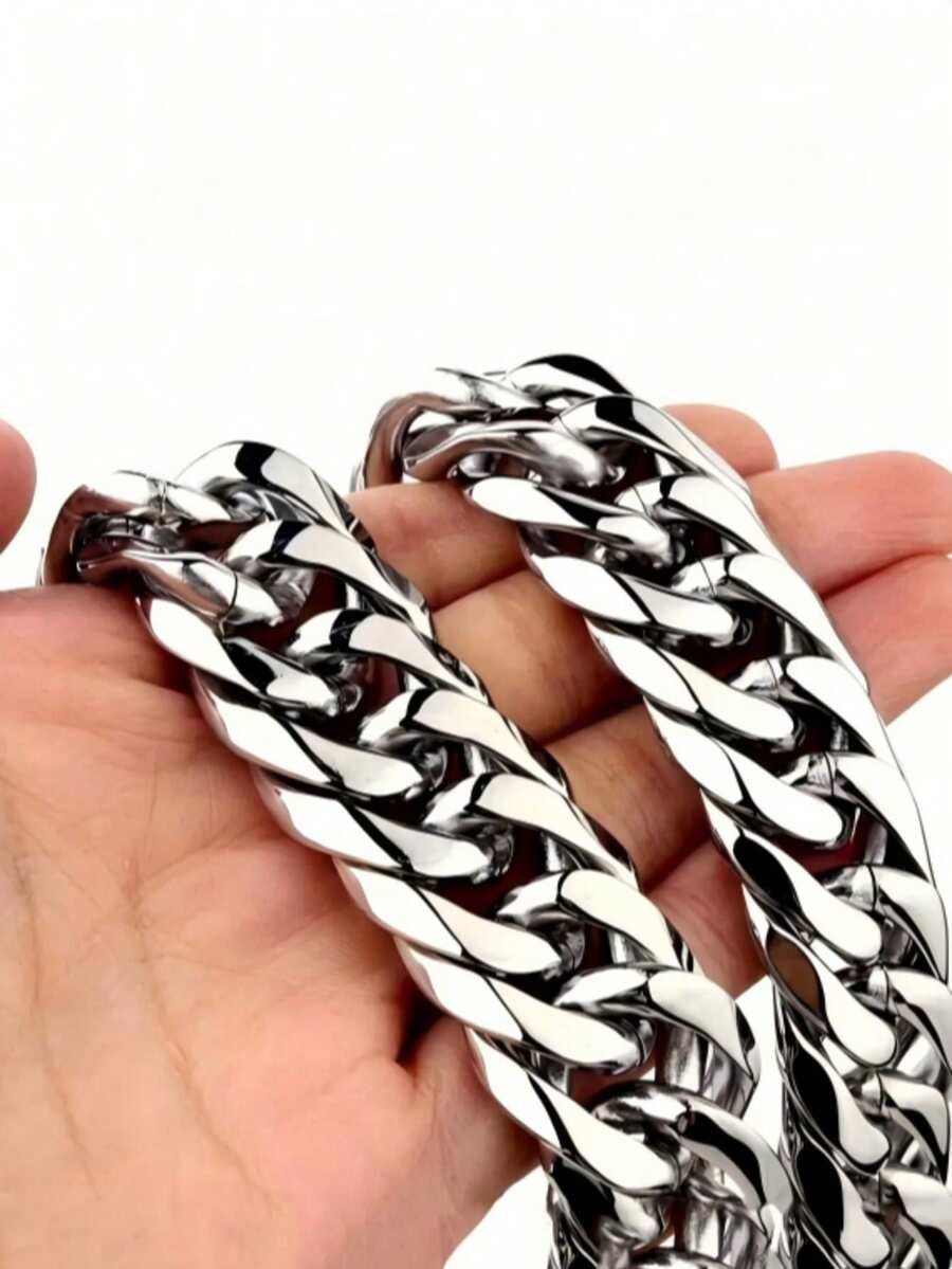 1件男女通用不锈钢嘻哈风方形扣项链手链，街头时尚饰品 - 銀色 - 查看 1