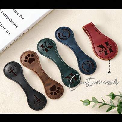 Marcapáginas magnético de cuero grabado, marcador de libros personalizado hecho a mano con I