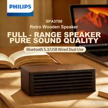 PHILIPS Altavoz Bluetooth con cable de madera retro SPA3700, con calidad de sonido HiFi, elegante y compacto, para computadoras de escritorio, uso doméstico, con diseño clásico y minimalista - Ver 2
