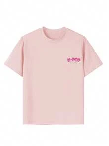 少女“K-POP”波霸奶茶印花T恤，时尚休闲百搭上衣，适合女孩日常休闲穿着 - 粉色 - 查看 8