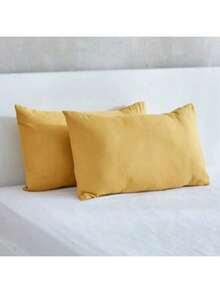 MADE IN TURKEY Bộ 2 vỏ gối cotton pha trơn - 50x70 Cm - 70% cotton - Mềm mại và bền - Màu vàng - Xem 3