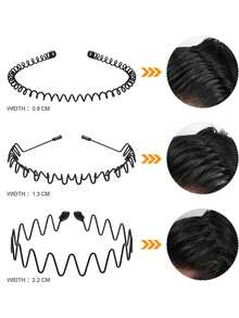 5条装男士波浪形头带，适合健身、男士头带、男士配饰、波浪形头带、男士配饰、男士头部配饰、棒球配饰 - 黑色 - 查看 3