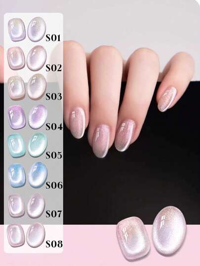 15毫升容量，2026年春夏新款情人节礼物，泡泡水猫眼美甲胶，全新冰岛星空玻璃珠，梦幻极光仿珍珠猫眼美甲胶。四季皆宜，活力四射、半透明的猫眼磁性美甲。需搭配底胶和封层使用，并需配合UV灯固化。植物凝胶材质，8色套装，适合新手、家庭、办公室、通勤、高端约会等场合。打造沙龙级美甲效果，持久度达28天。