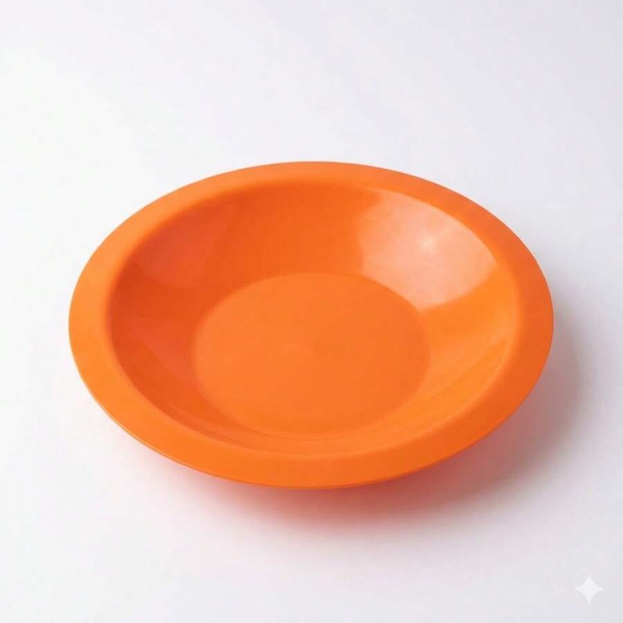 Set Of 10 Round Plastic Deep Plates For Meals - Orange - View 1