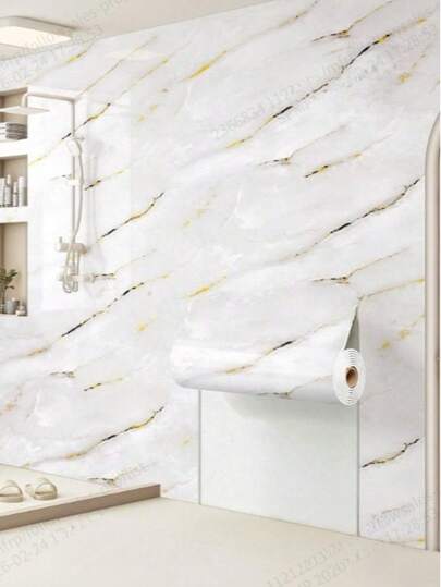 1 Roll, Glossy Imitation Marble Pattern Wallpapers, Thickened Aluminum Foil Material, Waterproof, Oil-Proof, Funky,Waterproof Sticker,High Temperature Resistant Kitchen Oil-Proof Sticker Marble Wallpaper, Self-Adhesive,PET Self-Adhesive Removable PVC Wallpaper, Peeling And Pasting Wallpaper, Suitable For Kitchen, Bedroom, Living Room, Countertop Furniture Decoration Wallpaper