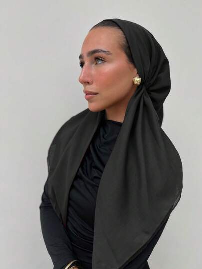 1pc Women's Solid Color Middle Eastern Classic Fashion Elegant Casual Versatile Long Tie Hijab Cap, Wide Brim Curved Hijab Hat Turban Cap, Suitable For Daily Outdoor Wear