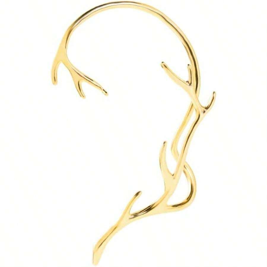 Pendientes de aro dorados para mujeres, pendientes de cartílago ajustables sin perforación con circonita cúbica que se envuelven alrededor de la oreja - Brazalete de oreja de cartílago con ramas doradas - Ver 1