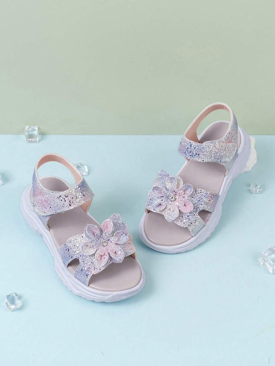 1 Pair Purple Girls' Glitter Casual Fashion Hook And Loop Sandals - Purple - View 1
