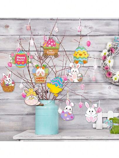 10pcs Easter Bunny Carnival Tags, Easter Party Decorative Hanging Tags, Happy Easter Bunny Carnival Tags, Cute Bunny Decor Tags, Suitable For Holiday And Home Decor