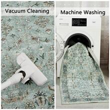 Vintage  Runner Rug Floral Pattern Rug Washable Area Rug Soft Area Rug For Bedroom Stain Resistant Rugs With Non Slip Backing Low Pile Rug For Kitchen Bathroom - Green - View 8