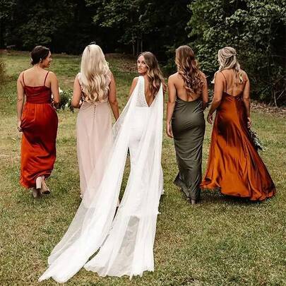 1件极简主义新娘婚礼配饰，3米长柔软时尚单层教堂式头纱