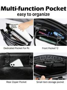 NEWHEY 男士商务包，A4尺寸兼容，求职包，大容量，面试包，独立电脑包，15.6英寸，公文包，双向手提，防水，适合商务、学校、工作、出差和日常使用。 - 黑色 - 查看 4