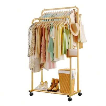 Clotes Rack - Double S Cloting Rack Wit Mes Self Ooks And We Ml Cloting Racks  Anging Clotes And Bags Multunctional Garment Rack  Ldry Gold 28.7" X 6.5" X 59."