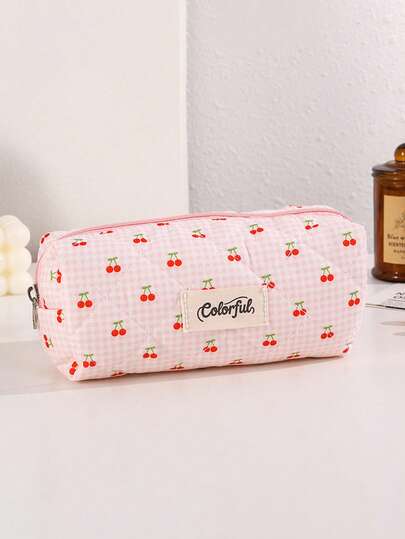 1 Item. Cute And Girly Cartoon Cherry Fabric Pencil Case/Box/Makeup Bag. A Cute Student Stationery Storage Bag/Cosmetic Storage Pencil Case. Suitable For Student Stationery, Desktop Stationery Storage, And Back-To-School Gifts