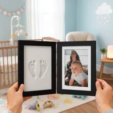 Newborn Handprint & Footprint Photo Frame With Clay, 4x6 Inch Foldable Double-Layer Frame, Available In Black Or White - 1PC - View 4