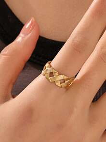 1枚不锈钢时尚几何开口戒指，适合日常佩戴 - 金色 - 查看 6