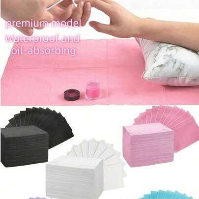 1 Bộ Thảm lót bàn làm móng dùng một lần màu hồng/xanh dương, Tấm lót vệ sinh gấp gọn chống thấm nước 3 lớp, Khăn trải bàn, Khăn giấy dùng cho tiệm làm móng, Khăn lau đa năng dùng cho làm đẹp, xăm hình, nha khoa, Khăn trải bàn chống thấm nước, Dụng cụ làm móng nghệ thuật