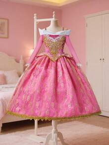Young Girl Luxury Lace Applique Off Shoulder Birthday Party Carnival Dress, Suitable For Outings, Gatherings With Friends, And Other Major Events - Hot Pink - View 4