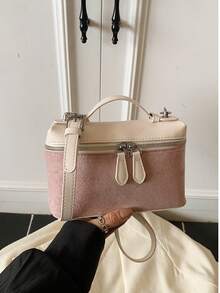 Dedoo 1个复古方形咖啡色手提包，女士拉链封口托特包，可调节肩带斜挎包，适合工作通勤、购物、度假、日常休闲使用 - 粉色 - 查看 7