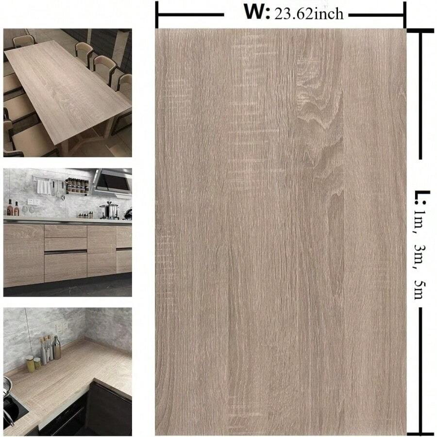 1 Roll,Wooden Pattern Wallpaper Is Easy To Self-Adhesive, Removable ,Oil Proof,And There Are Grid Lines On The Backing For Measuring And Cutting, Just Peel Off And Paste.