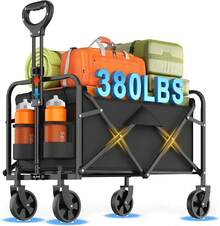 InBrave Portable 29.5" Collapsible Wagon Cart, Heavy Duty Folding Utility Wagon With 360lbs Load, All-Terrain Wheels For Camping, Beach, Garden & Grocery Shopping - Black - View 1