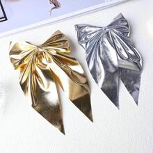 1pc Elegant Bowknot Spring Clip Gold/Silver Long Ribbon Hair Clip, Suitable For Daily Wear Or Valentine's Day Date - Multicolor - View 5