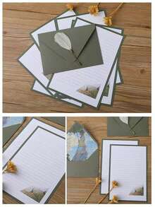 16件套绿色油画信封，包含6个信封和10张信纸，可用于制作邀请函、贺卡、礼品卡、贺卡、信件、新年礼物等。 - 查看 5