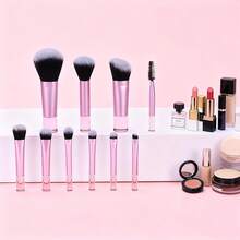 10支装旅行化妆刷套装，迷你化妆刷，便携式小号眼影刷、唇膏刷、粉底刷、修容刷、腮红刷、遮瑕刷，粉色 - 粉色 - 查看 7