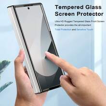 ALuoQ Fashion Plaid Leather Ring Grip Phone Case With Tempered Glass Lens Protector, Compatible With Samsung Galaxy Z Fold 2/3/4/5/6/7, Shockproof Protective Cover - Green - View 3