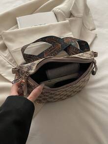 Retro Minimalist High-Quality Handbag, Fashion Casual Versatile Elegant Shoulder/Crossbody Bag For Women & Kids - Khaki - View 4