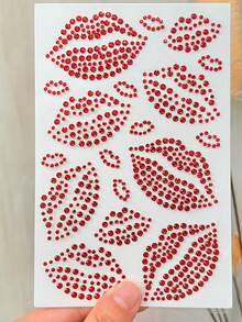 1片唇形水钻脸贴，1片3D逼真唇形自粘闪光水晶脸、眼、身体饰品贴纸，适合女性和女孩，身体饰品水晶贴纸，情人节水晶贴纸 - 彩色 - 查看 6