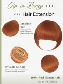 DNE HAIR 100% 真人髮夾式瀏海 350# 銅紅色 真人髮瀏海片附髮際線 女士與女孩適用，自然逼真日常配戴 - S350 - 查看 2
