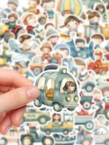 50pcs Cartoon Vehicles Stickers Aesthetic Transport Vibes For Journal, Phone Case, Tablet, Water Bottle, Helmet, Bike, Luggage, Waterproof Decals - Multicolor - View 5