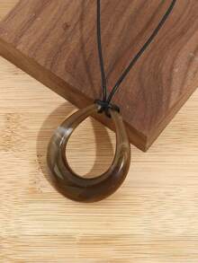 1pc Water Drop Shaped Acrylic Pendant With Leather Cord Necklace - 駝色 - 查看 6