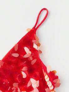 Vestido largo de verano para mujer, elegante, sin mangas, con escote en V profundo, tirantes finos, con lentejuelas, para fiesta, cita nocturna - Rojo - Ver 8
