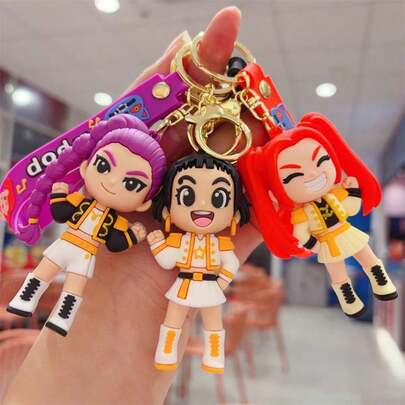 1 Set Cute Korean Style Christmas Keychain, Cartoon Pendant Suitable For Girls, Mira Zoey Rumi Keychain, Tiger Keychain, Couple Keychain, Anime Phone Charm, Bag Accessories, Gift For Friends (Silicone Product, Slight Color Difference Is Normal)