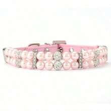 1pc Faux Pearl & Rhinestone Decor Pet Collar - Hồng - Xem 1