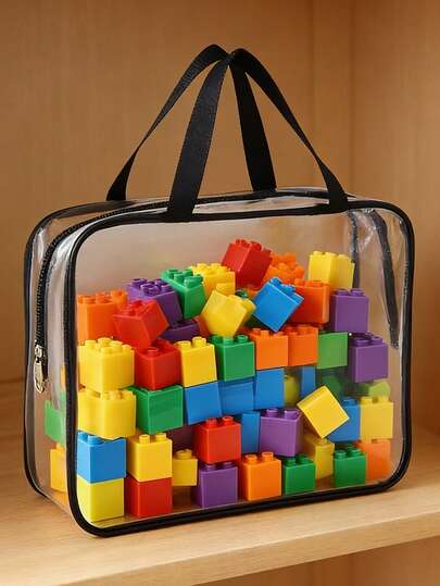 Busta di plastica trasparente e spessa ad alta capacità con cerniera robusta, adatta per articoli da viaggio, vestiti, mattoncini da costruzione e vari articoli per l'organizzazione e la conservazione domestica, essenziale per la casa e l'appartamento