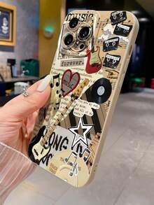 音乐图案镂空米色极简时尚创意防震手机壳，兼容 17/17 Pro/17 Pro Max/16/11/16 Pro/16 Plus/16 Pro Max/16e/15 Pro Max/13/14/12/XS/XR/7G/8P、Galaxy 11/12 Pro/12/12X/13 Pro/14 Pro/15 Pro/X3 Pro、10/9/Note 9/12C/Note 11 Pro/Note 8 Pro/9C/9A，国际版，非国内版 - 彩色 - 查看 3