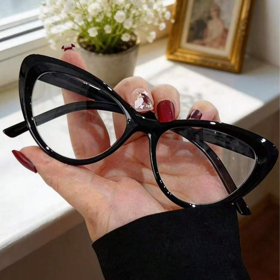 1副猫眼个性无度数眼镜，理想的礼物之选，百搭日常佩戴单品 - 黑色 - 查看 1