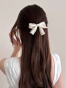 1-4个装 女士米色蕾丝刺绣蝴蝶结发夹，侧刘海夹，马尾夹，甜美日常佩戴发饰 - 蕾絲-雙層米色髮夾 - 查看 8