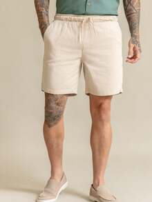 Men's Bermuda Shorts In Twill With Linen And Drawstring - Apricot - View 6