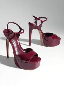 Women Platform 5.75'' Ultra High Heeled Sandals 2026 New Summer Open Toe Adjustable Ankle Strap Dress Shoes Sexy Party Runway Stiletto Heels - 酒紅色 - 查看 2