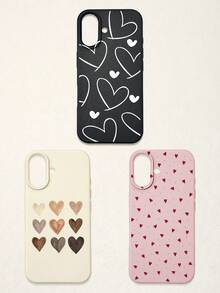 3件套爱心印花仿皮纹理防摔防刮防滑手机壳，可爱爱心美学设计（红色迷你爱心、米色渐变爱心、白色线条爱心），兼容 11/12/13/14/15/16/16 Plus/17/17 Pro/17 Pro Max/16e 和 Galaxy S24 Ultra/S25 Ultra/A06 - 彩色 - 查看 44