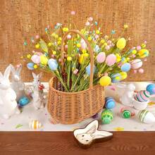 Easter Home Decor - Artificial Flowers With Eggs, Spring Indoor Outdoor Decorations, Easter Table And Tree Decor, Holiday Celebration (Pink Yellow) - Multicolor - View 6