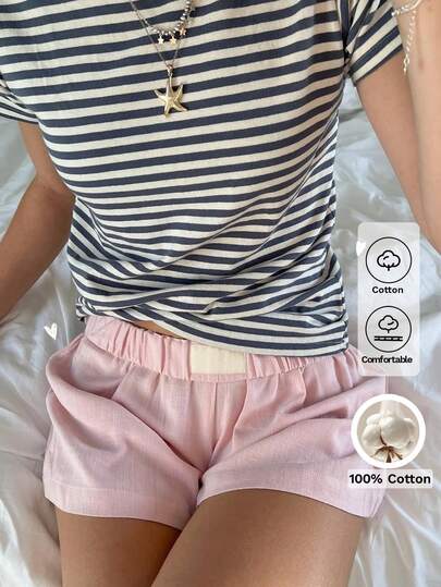 Sunny Girly Women's Summer Y2K Pink Cotton Straight-Leg Shorts, Perfect For Street Style, Daily Commute, Casual Wear And Loungewear