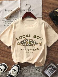 1pc Tween Boy Casual Printed Short Sleeve T-Shirt, Summer Top For Young Male Students - Apricot - View 2